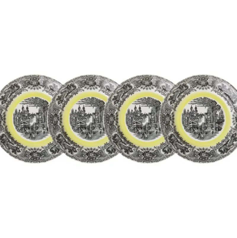 La Cartuja de Sevilla Set de 4 platos de postre colección Negro Vistas Yellow by Aaron Stewart > Set Y Servicios|Platos