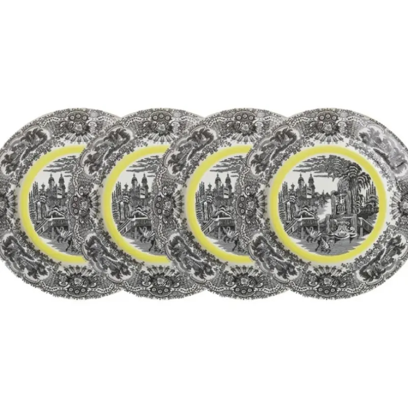 La Cartuja de Sevilla Set de 4 platos llanos 28 cm colección Negro Vistas Yellow by Aaron Stewart > Set Y Servicios|Platos