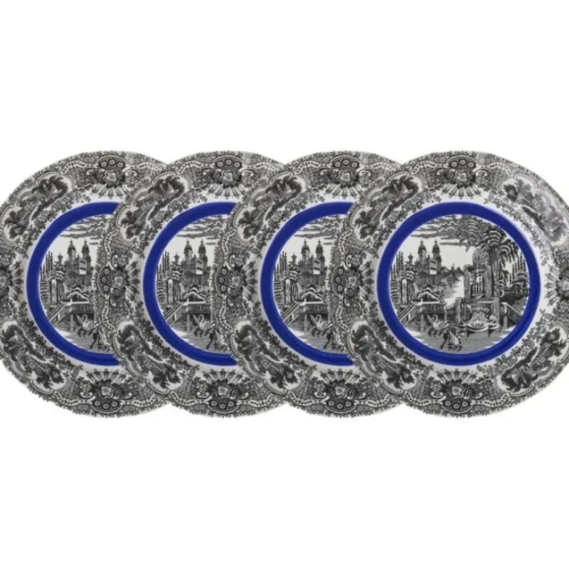 La Cartuja de Sevilla Set de 4 platos llanos 28 cm colección Negro Vistas Blue by Aaron Stewart > Set Y Servicios|Platos