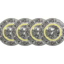 La Cartuja de Sevilla Set de 4 platos llanos colección Negro Vistas Yellow by Aaron Stewart > Set Y Servicios|Platos