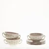 La Cartuja de Sevilla Set de 4 tazas de consomé con platillos colección Flor de Lis Rosa > Set Y Servicios|Boles Y Tazas De Consomé