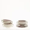 La Cartuja de Sevilla Set de 6 tazas de consomé con platillos colección Flor de Lis Rosa > Set Y Servicios|Boles Y Tazas De Consomé