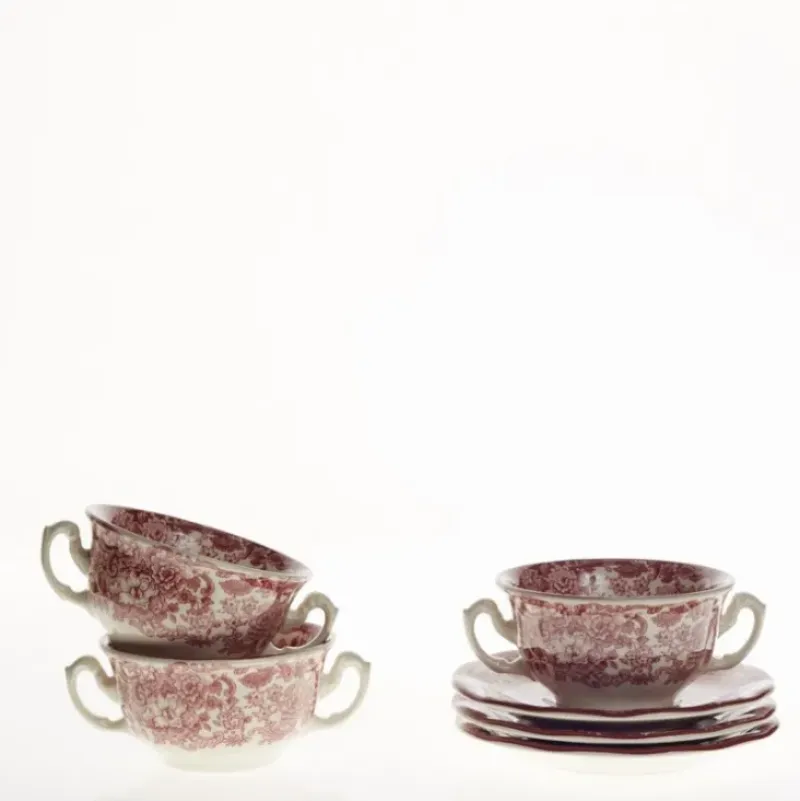 La Cartuja de Sevilla Set de 4 tazas de consomé con platillos colección 202 Rosa > Set Y Servicios|Boles Y Tazas De Consomé