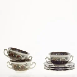 La Cartuja de Sevilla Set de 4 tazas de consomé con platillos colección Viejo Molino > Set Y Servicios|Boles Y Tazas De Consomé