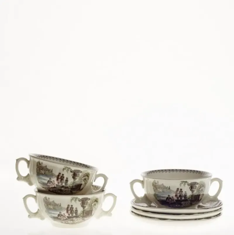 La Cartuja de Sevilla Set de 4 tazas de consomé con platillos colección Atenea > Set Y Servicios|Boles Y Tazas De Consomé