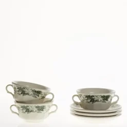 La Cartuja de Sevilla Set de 4 tazas de consomé con platillos colección Yedra > Set Y Servicios|Boles Y Tazas De Consomé