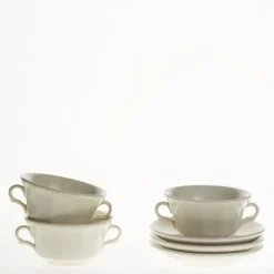 La Cartuja de Sevilla Set de 4 tazas de consomé con platillos colección Ochavada Blanca > Set Y Servicios|Boles Y Tazas De Consomé