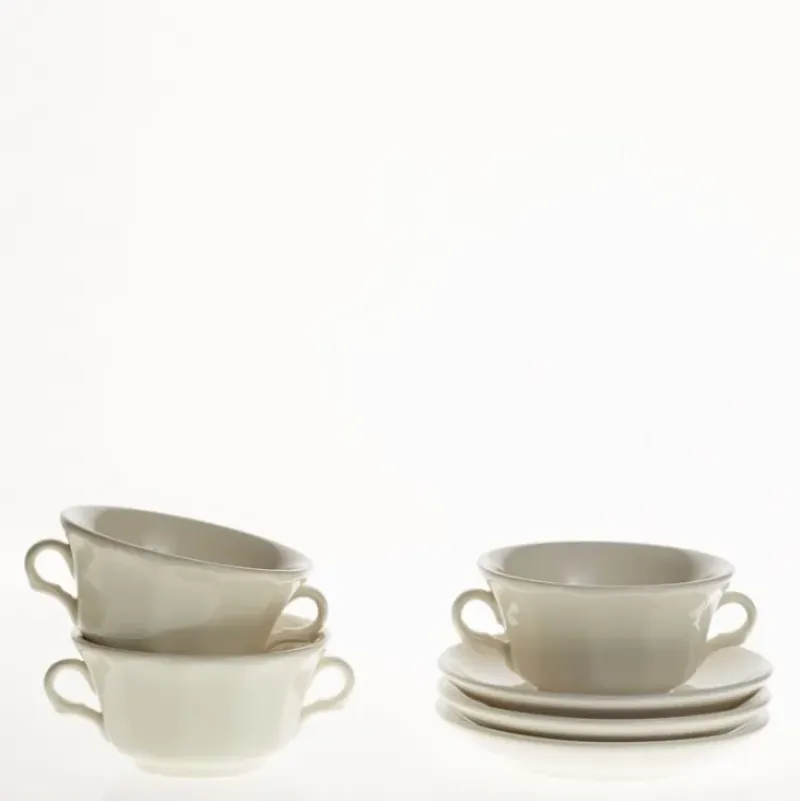 La Cartuja de Sevilla Set de 4 tazas de consomé con platillos colección Ochavada Blanca > Set Y Servicios|Boles Y Tazas De Consomé