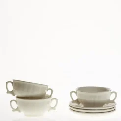 La Cartuja de Sevilla Set de 4 tazas de consomé con platillos colección Imperio Blanca > Set Y Servicios|Boles Y Tazas De Consomé
