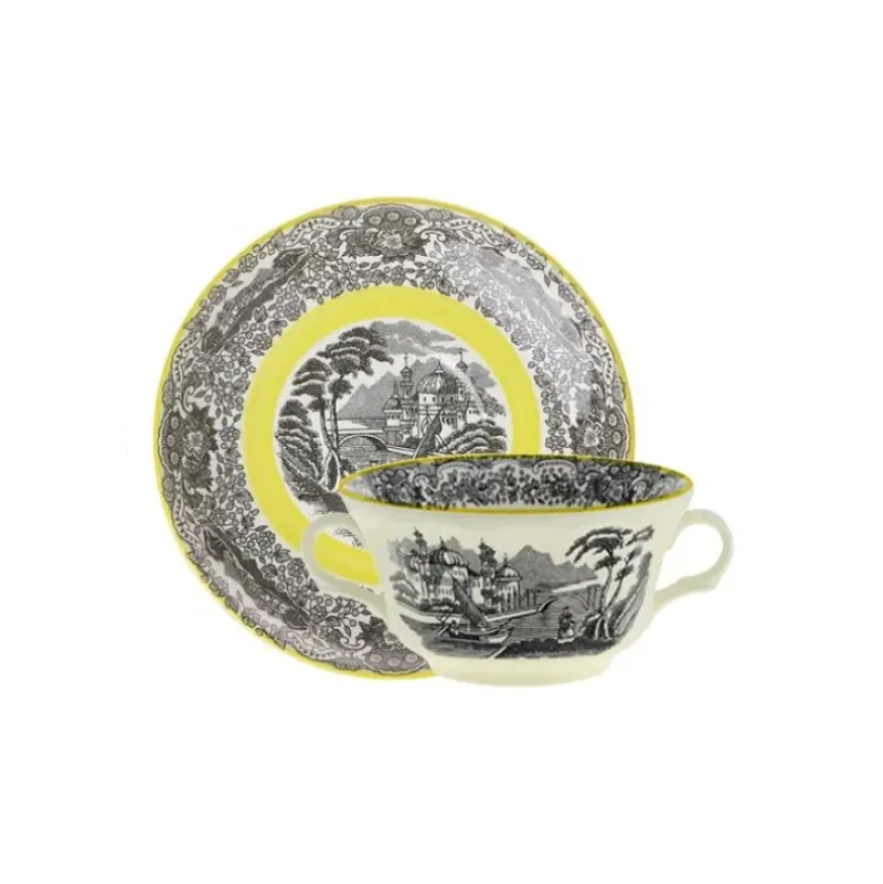 La Cartuja de Sevilla Set de 4 tazas de consomé con platillos colección Negro Vistas Yellow by Aaron Stewart > Set Y Servicios|Boles Y Tazas De Consomé
