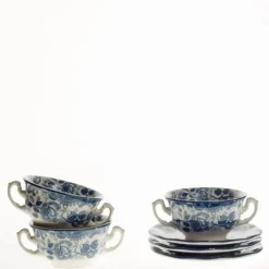 La Cartuja de Sevilla Set de 4 tazas de consomé con platillos colección Ceilán > Set Y Servicios|Boles Y Tazas De Consomé