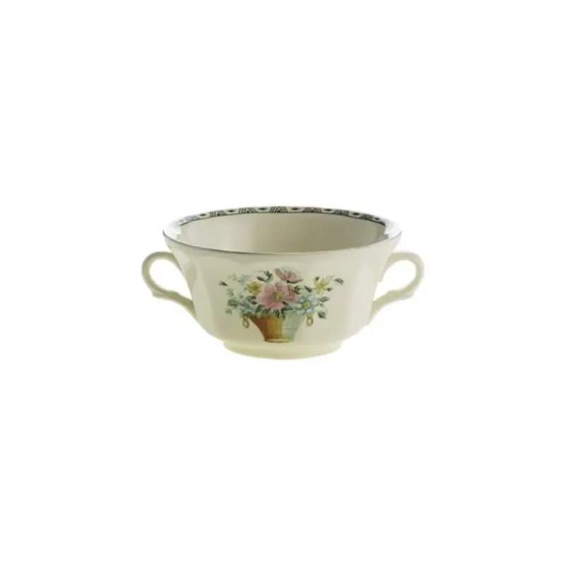 La Cartuja de Sevilla Set de 4 tazas de consomé con platillos colección Canasto Floral > Set Y Servicios|Boles Y Tazas De Consomé