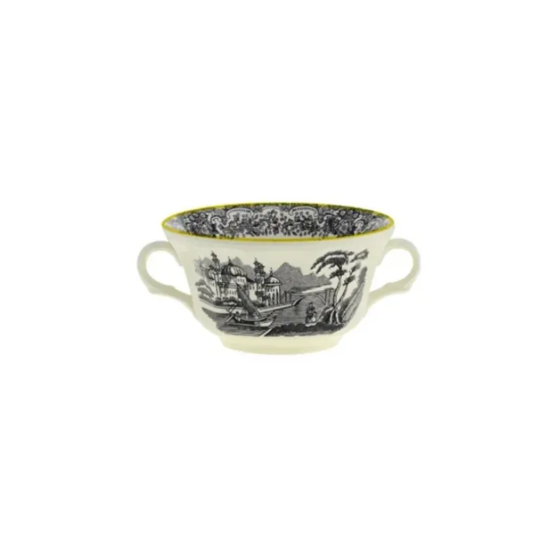 La Cartuja de Sevilla Set de 6 tazas de consomé con platillos colección Negro Vistas Yellow by Aaron Stewart > Set Y Servicios|Boles Y Tazas De Consomé