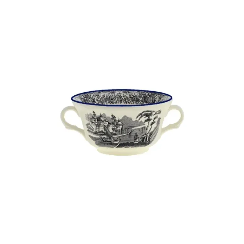 La Cartuja de Sevilla Set de 6 tazas de consomé con platillos colección Negro Vistas Blue by Aaron Stewart > Set Y Servicios|Boles Y Tazas De Consomé