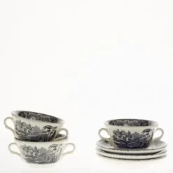 La Cartuja de Sevilla Set de 12 tazas de consomé con platillos colección Negro Vistas > Set Y Servicios|Boles Y Tazas De Consomé