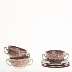 La Cartuja de Sevilla Set de 12 tazas de consomé con platillos colección 202 Rosa > Set Y Servicios|Boles Y Tazas De Consomé
