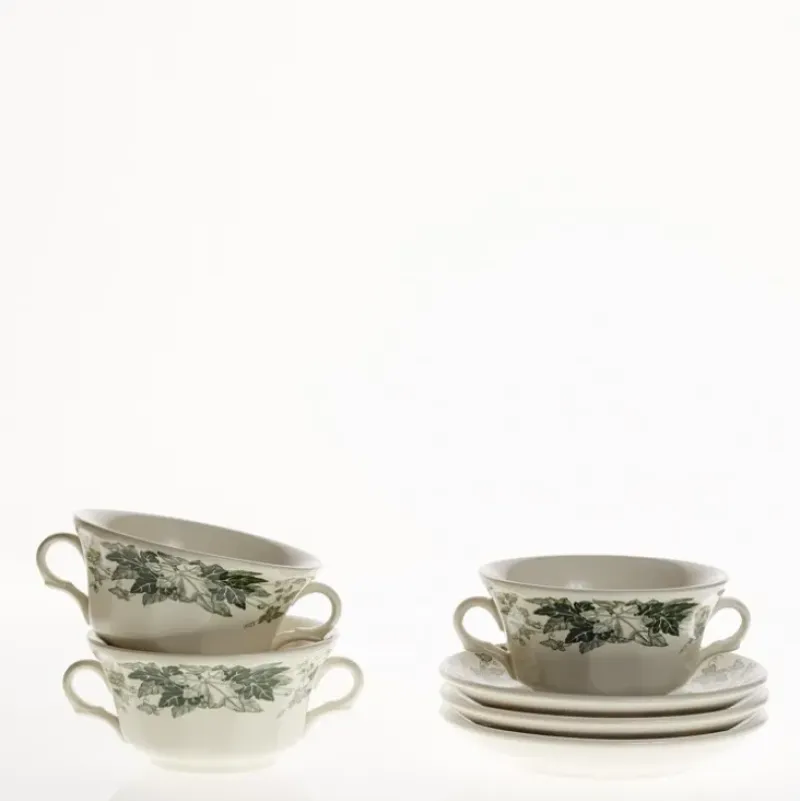 La Cartuja de Sevilla Set de 12 tazas de consomé con platillos colección Yedra > Set Y Servicios|Boles Y Tazas De Consomé
