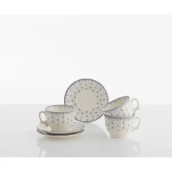 La Cartuja de Sevilla Set de 4 tazas de desayuno con platillos colección Flor de Lis Azul > Set De Tazas Con Platillos
