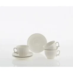 La Cartuja de Sevilla Set de 4 tazas de desayuno con platillos colección Ochavada Blanca > Set De Tazas Con Platillos