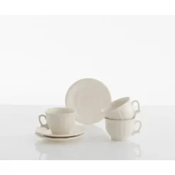 La Cartuja de Sevilla Set de 4 tazas de desayuno con platillos colección Aurora Blanca > Set De Tazas Con Platillos