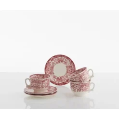 La Cartuja de Sevilla Set de 4 tazas de desayuno con platillos colección 202 Rosa > Set De Tazas Con Platillos
