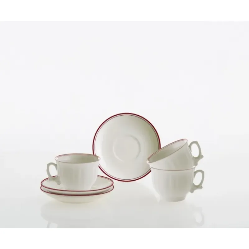 La Cartuja de Sevilla Set de 4 tazas de desayuno con platillos colección Basic Line Red > Set De Tazas Con Platillos