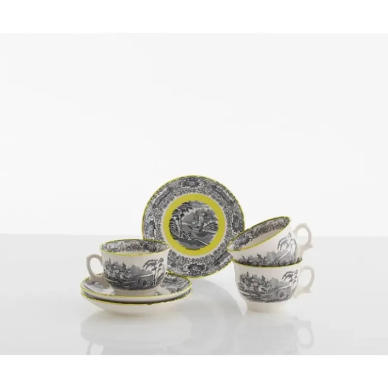 La Cartuja de Sevilla Set de 12 tazas de desayuno con platillos colección Negro Vistas Yellow by Aaron Stewart > Set De Tazas Con Platillos