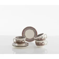 La Cartuja de Sevilla Set de 6 tazas de desayuno con platillos colección Viejo Molino > Set De Tazas Con Platillos