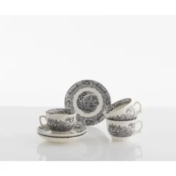 La Cartuja de Sevilla Set de 6 tazas de desayuno con platillos colección Negro Vistas > Set De Tazas Con Platillos