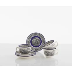 La Cartuja de Sevilla Set de 6 tazas de desayuno con platillos colección Negro Vistas Blue by Aaron Stewart > Set De Tazas Con Platillos