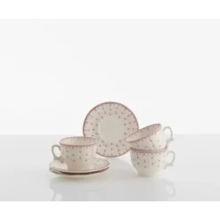 La Cartuja de Sevilla Set de 6 tazas de desayuno con platillos colección Flor de Lis Rosa > Set De Tazas Con Platillos